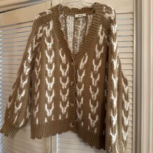 Sadie & Sage Tan and White Cardigan